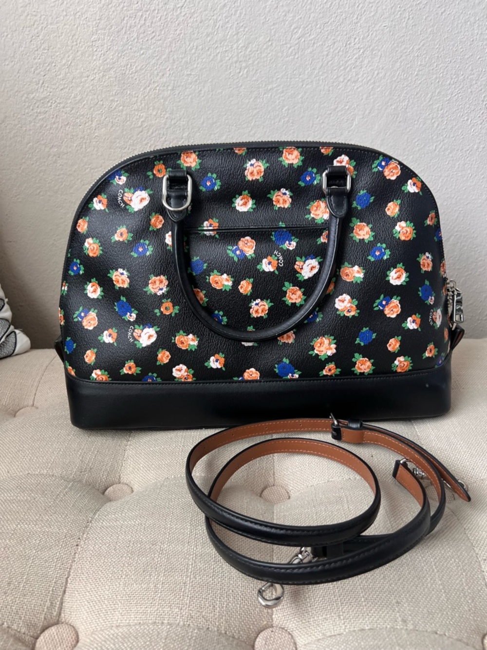 Coach Sierra Satchel Tea Rose Floral Print crossbody strap included